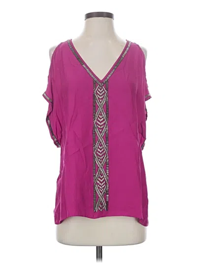 Pre-owned Parker Short Sleeve Silk Top Purple Cold Shoulder Neckline Tops
