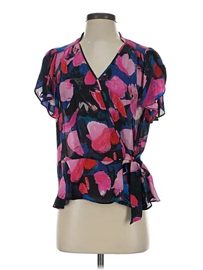 Pre-owned Parker Short Sleeve Silk Top Purple One Shoulder Neckline Tops