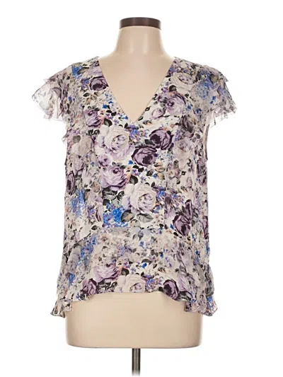 Pre-owned Parker Short Sleeve Silk Top Purple V Neck Tops
