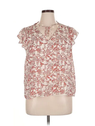 Pre-owned Parker Short Sleeve Silk Top Red Keyhole Neckline Tops