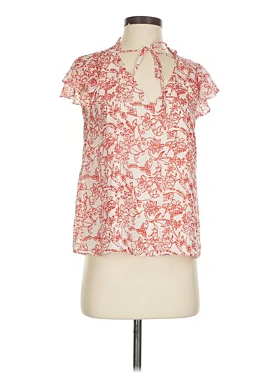 Pre-owned Parker Short Sleeve Silk Top Red Keyhole Neckline Tops
