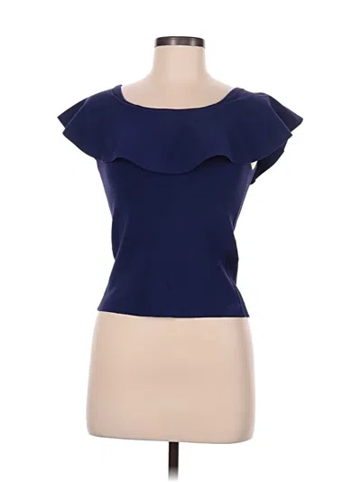 Pre-owned Parker Short Sleeve Top Blue Ruffles Neckline Tops
