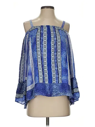 Pre-owned Parker Sleeveless Silk Top Blue Cold Shoulder Neckline Tops