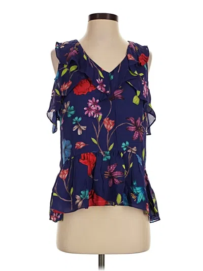 Pre-owned Parker Sleeveless Silk Top Blue Cold Shoulder Neckline Tops