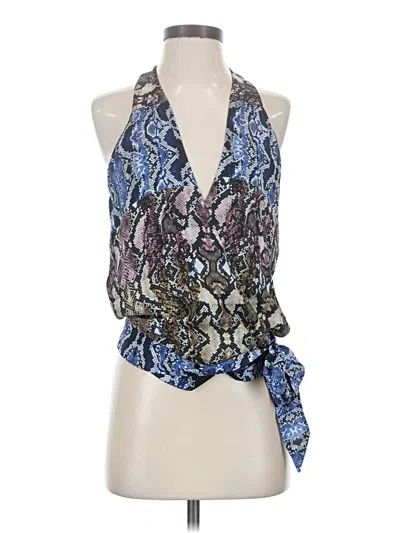 Pre-owned Parker Sleeveless Silk Top Blue Halter Neckline Tops
