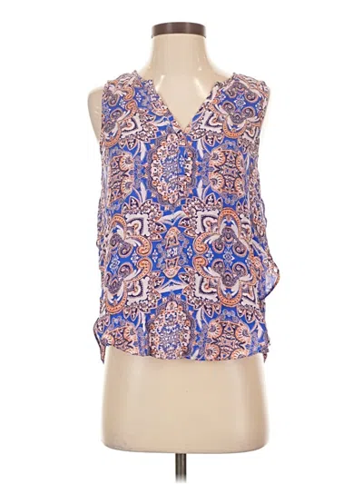 Pre-owned Parker Sleeveless Silk Top Blue Plunge Neckline Tops