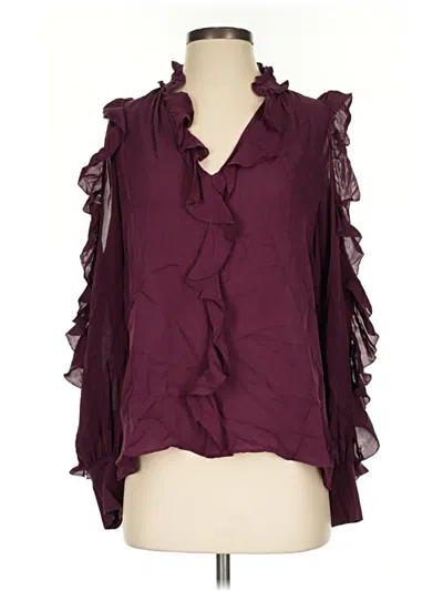 Pre-owned Parker Sleeveless Silk Top Burgundy Ruffles Neckline Tops