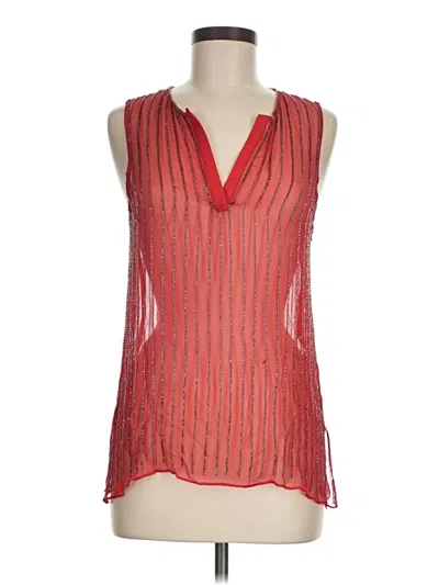 Pre-owned Parker Sleeveless Silk Top Red Plunge Neckline Tops