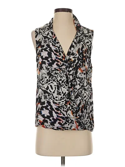 Pre-owned Parker Sleeveless Silk Top Silver Plunge Neckline Tops