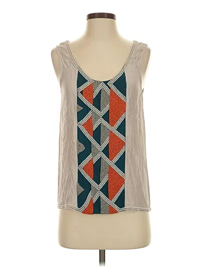 Pre-owned Parker Sleeveless Silk Top Tan Square Neckline Tops