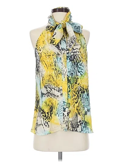 Pre-owned Parker Sleeveless Silk Top Yellow Halter Neckline Tops