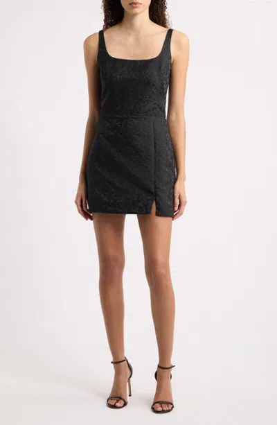 Parker Square Neck Floral Jacquard Minidress In Black