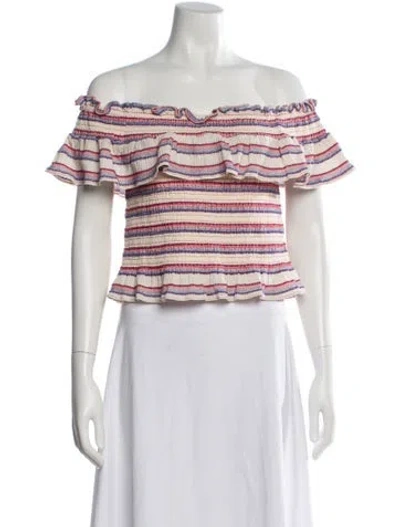 Pre-owned Parker Striped Off-the-shoulder Crop Top W/ Tags In Neutral