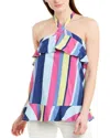 Parker Striped Print Halter Neck Ruffle Top In Multicolor In Multi