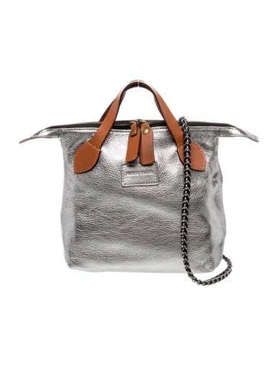 Pre-owned Parker Thatch Leather Top Handle Bag In Metallic/silver