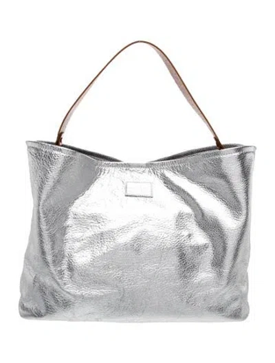 Pre-owned Parker Thatch Leather Tote In Metallic/silver