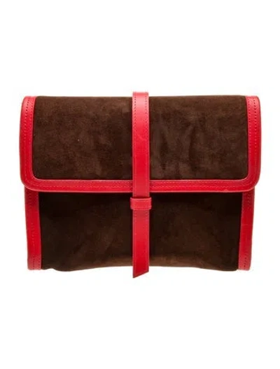 Pre-owned Parker Thatch Suede Clutch W/ Tags In Burgundy