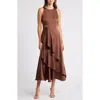 Parker The Angie Layered Ruffle Maxi Dress In Brown Umber