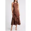 Parker The Angie Layered Ruffle Maxi Dress In Brown Umber