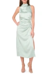 Parker The Ayla Ruched Satin Midi Dress In Slit Green
