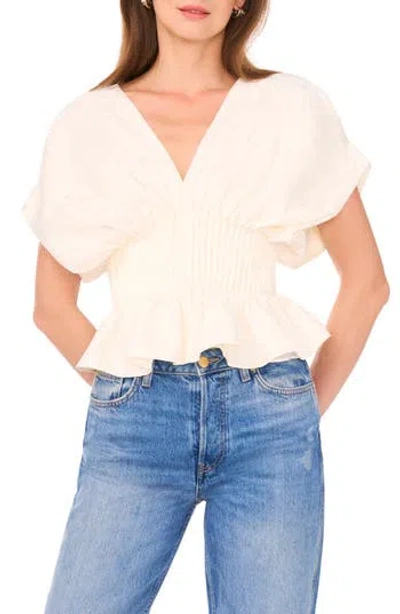 Parker The Halle V-neck Cinch Waist Peplum Top In Neutral