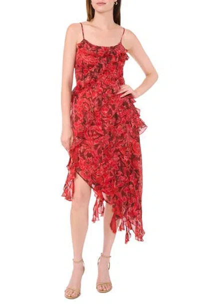 Parker The Ida Ruffle Asymmetrical Dress In Red