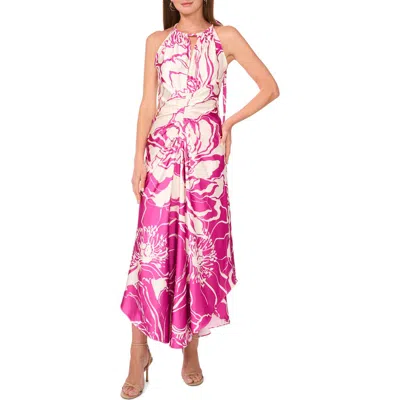Parker The Imani Floral Cutout Ruched Satin Maxi Dress In Rose Violet
