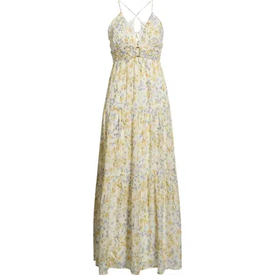 Parker The Liora Metallic Floral Tiered Maxi Dress In White