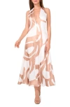 Parker The Nia Abstract Print Halter Plunge Neck Dress In Taupe