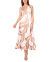 Parker The Nia Abstract Print Halter Plunge Neck Dress In Taupe