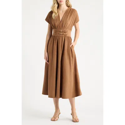 Parker The Noa Faux Suede Midi Dress In Brown