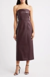 Parker The Santana Strapless Faux Leather Midi Dress In Brown