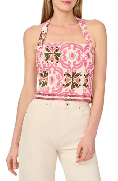Parker Tile Print Halter Top In Pink