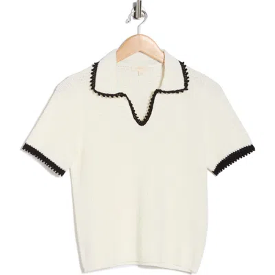 Parker Tipped Short Sleeve Cotton Sweater In White