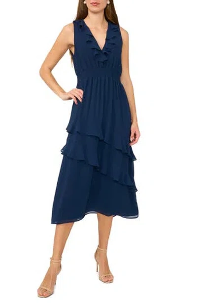 Parker V-neck Tiered Midi Dress In Blue