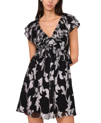 Parker Women's Metallic-print Ruffled Mini Dress In Black,silver