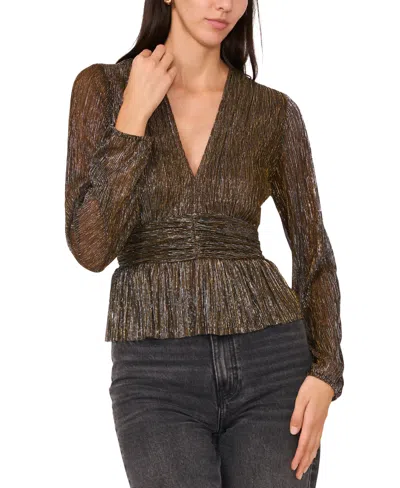 Parker Women's Olivia Metallic-stripe V-neck Peplum Top In Black,copper,silver