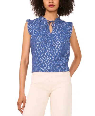 Parker Women's The Jenna Metallic-pattern Tie-neck Top In Blue