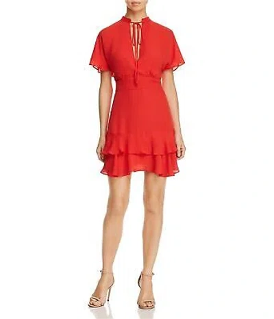 Pre-owned Parker Womens Ruffled Hem Chiffon A-line Dress In Red