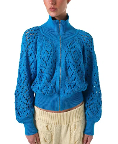 Parker Zinn Finley Open Knit Jacket In Blue