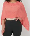 Parkhurst Palm Leaf Sweater Poncho In Coral In Pink