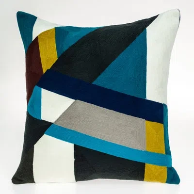 Parkland Collection 20" Blue And White Cotton Throw Pillow In Blue;white