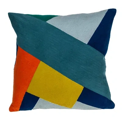 Parkland Collection 20" Blue And Yellow Geometric Cotton Throw Pillow In Blue;yellow