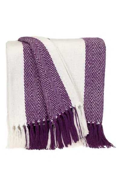 Parkland Collection Archee Stripe Fringe Trim Cotton Throw Blanket In Purple