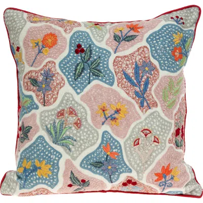 Parkland Collection Coral Pattern Embroidered Throw Pillow In Coral/pink Multicolor