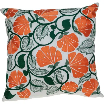 Parkland Collection Floral Embroidered Accent Pillow In White