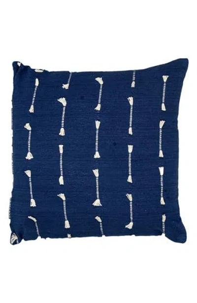 Parkland Collection Fringe Accent Cotton Pillow In Blue