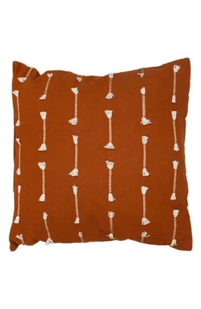Parkland Collection Fringe Accent Cotton Pillow In Brown