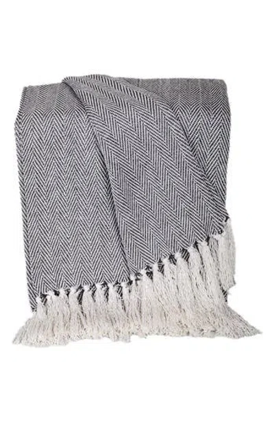 Parkland Collection Isla Herringbone Fringe Trim Throw Blanket In Gray