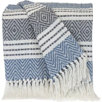 Parkland Collection Kai Stripe Fringe Trim Throw Blanket In Blue